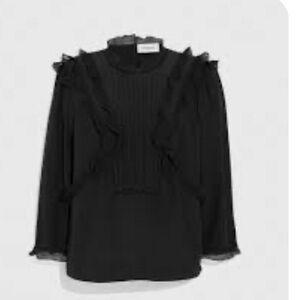 COACH silk Black Ruffle-Trim Long-Sleeve Blouse